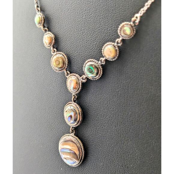 Vintage 925 Sterling Silver Abalone 'Y' Drop Chain Necklace - Picture 3 of 10